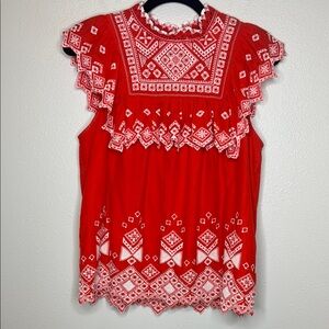 Feather Bone‎ by Anthropology Red Embroidered Women's Top - size 4